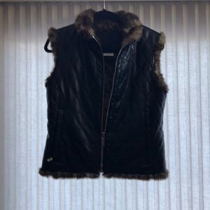 Leopard and leather vest